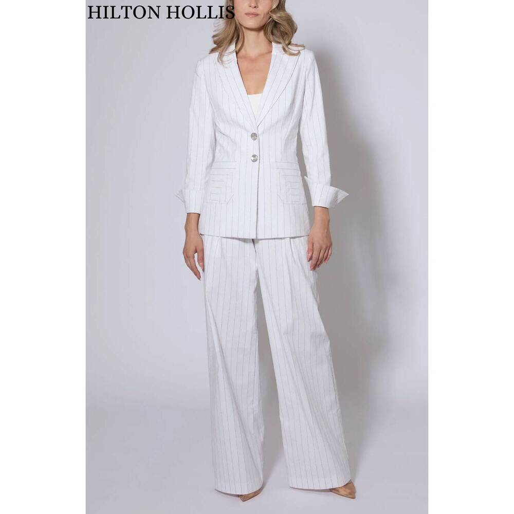 NEW HILTON HOLLIS boucle stripe cotton jacket in white/stone